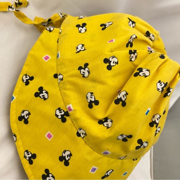 Vintage Yellow Mickey Mouse Disney Bonnet Hat Visor KIDS CHILD Size Tie Back - Picture 10 of 12